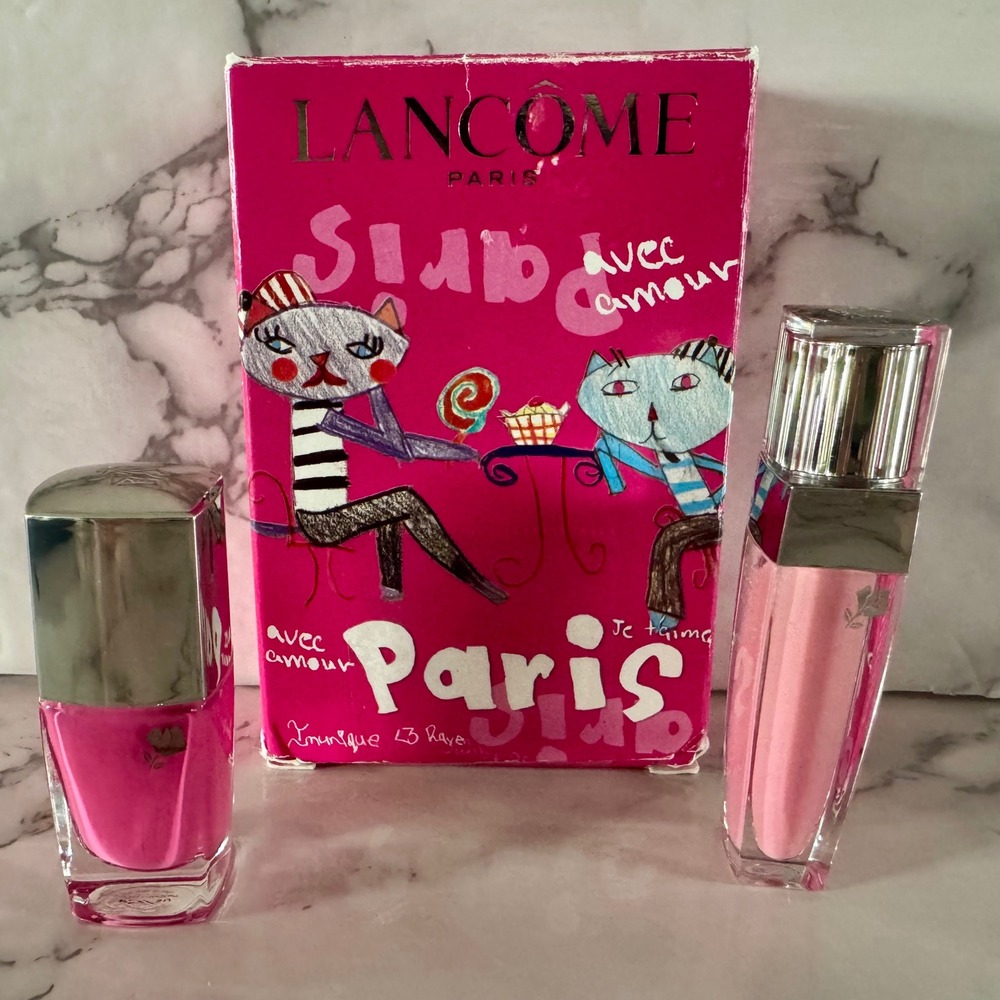 Lancome Bon Bon Strawberry Color Fever Lip Gloss & Nail Polish Set Lollipop